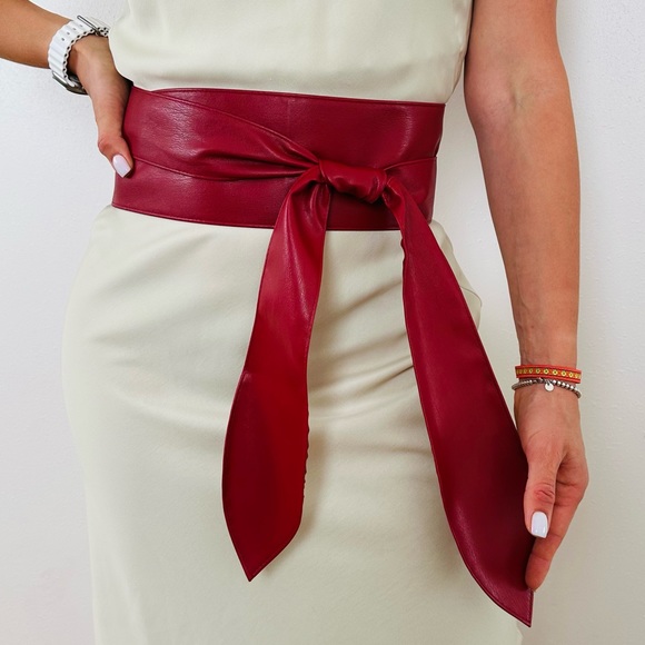 New Bow Wide Belt Waistband burgundy red boho - Picture 2 of 4